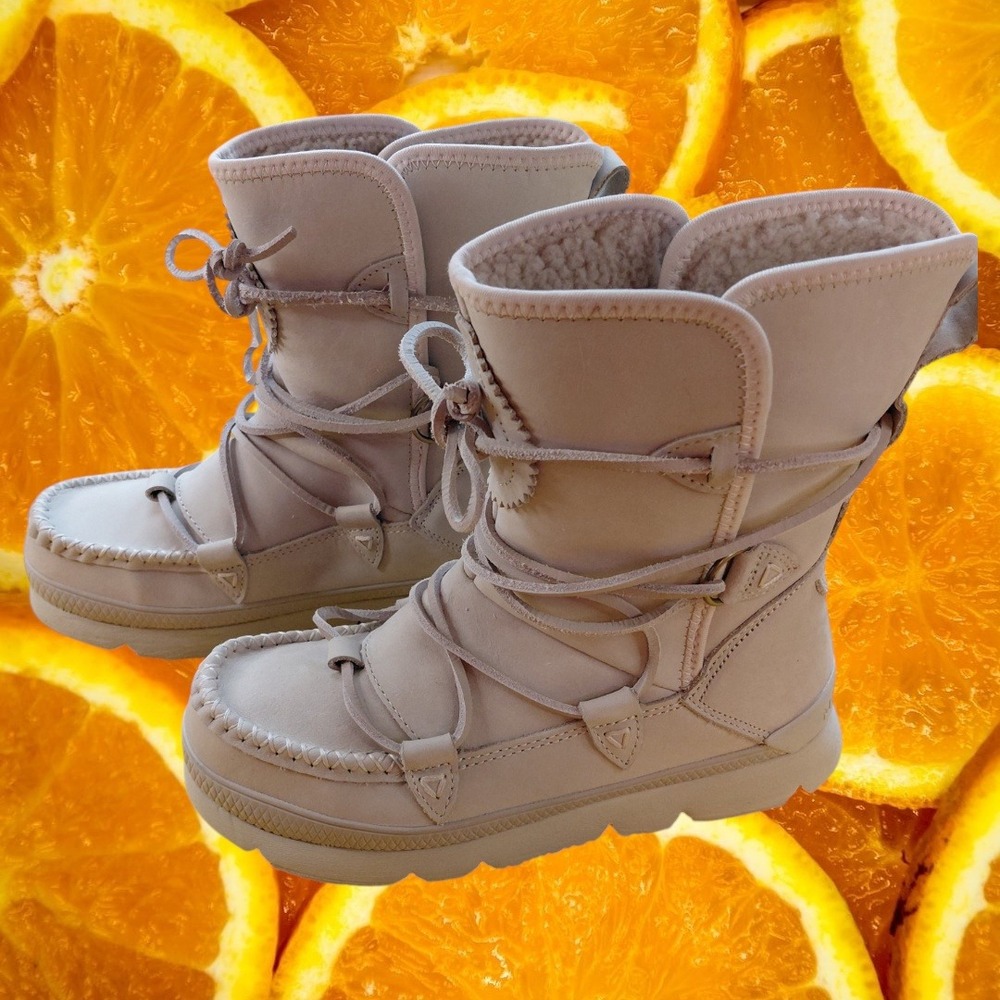 Manitobah Mukluks Women 6 Sand Beige Leather Waterproof Winter Boots 6059697